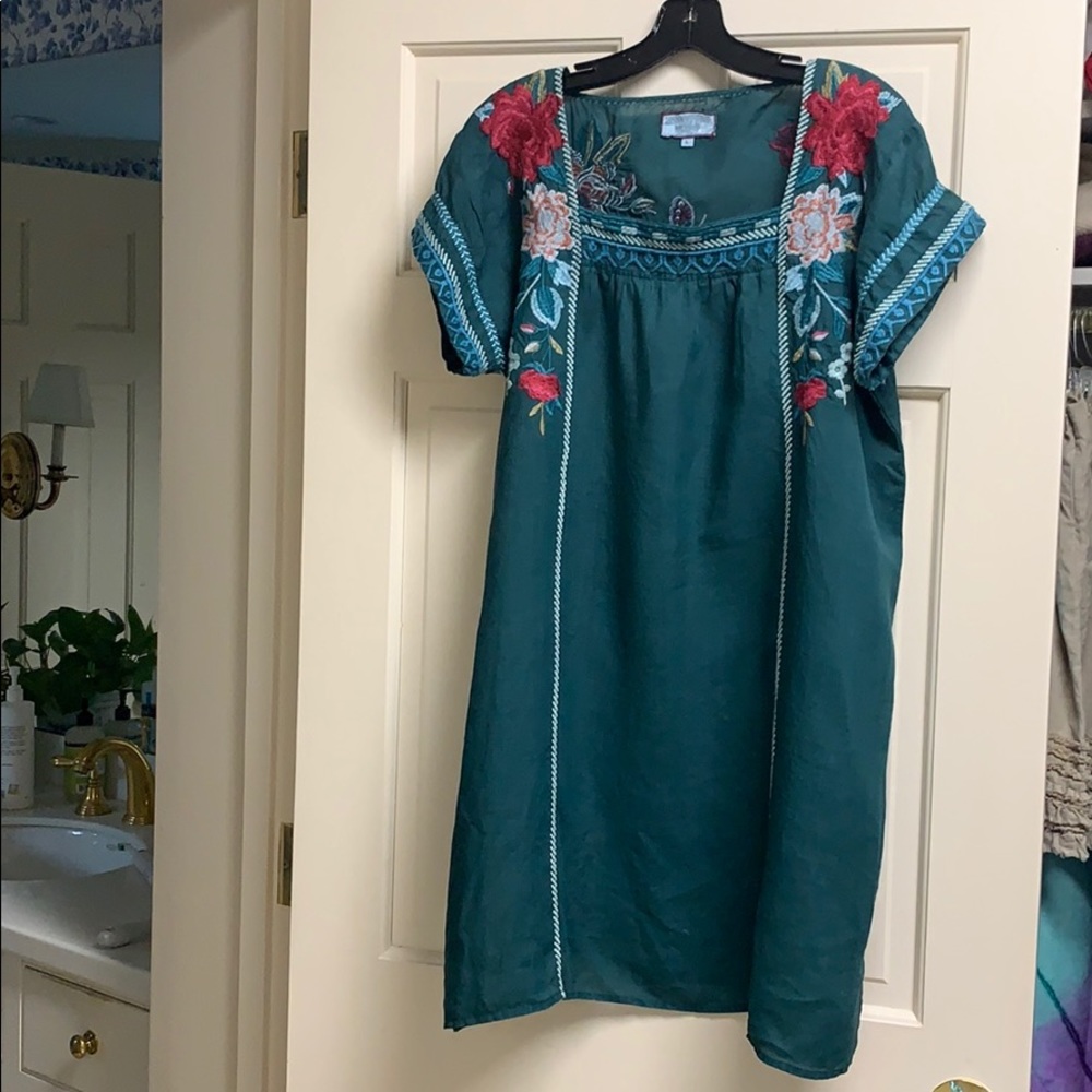 Johnny Was Forest Green Embroidered Dress